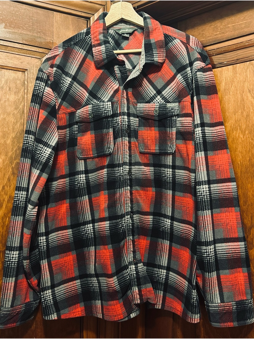 Men's Red & Black Plaid Fleece Shirt Jacket